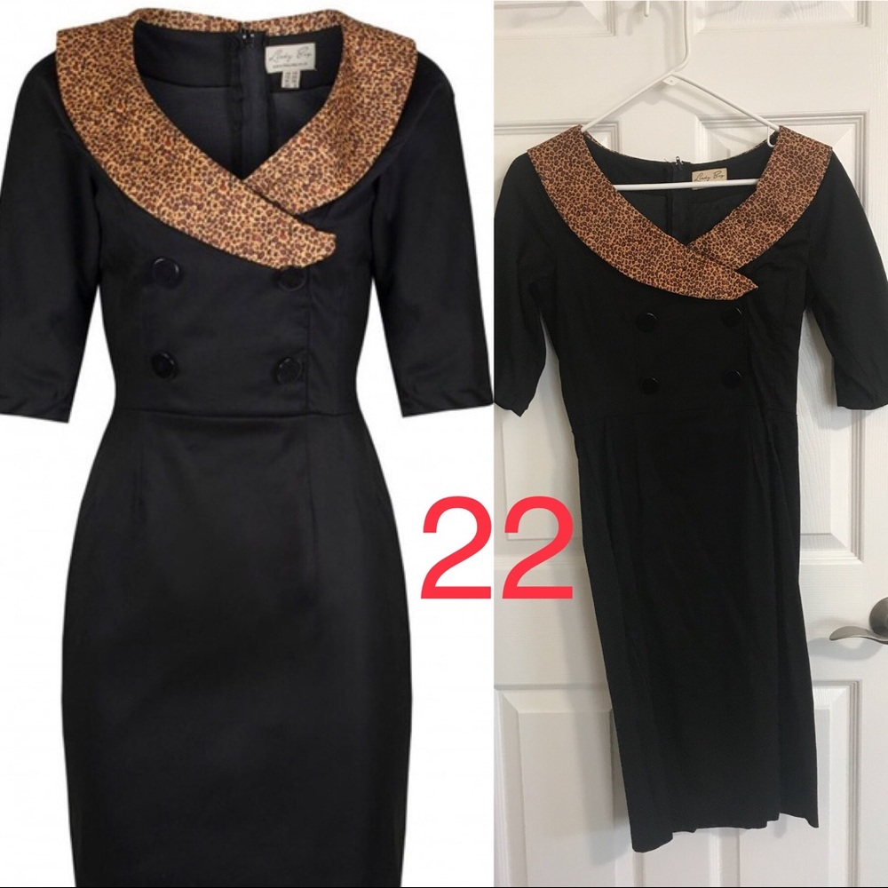 Lindy bop black wiggle dress leopard collar US 4